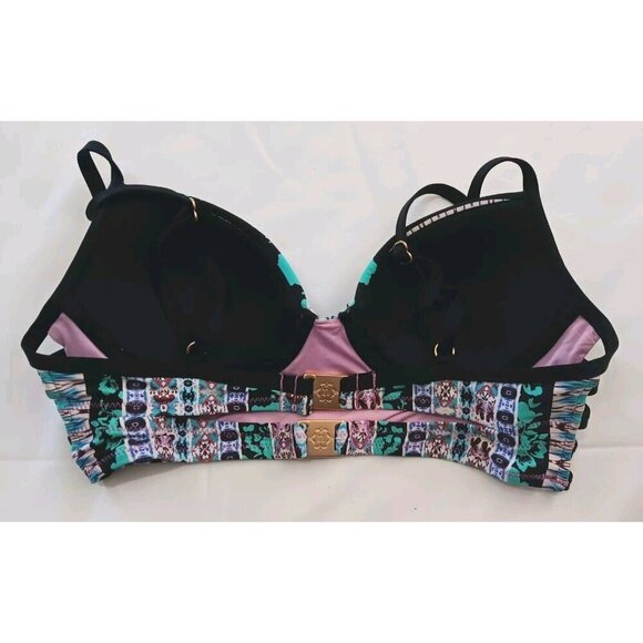 3/10 Nanette Lepore Boho Bikini Top Padded Black Pink Purple Teal Cut Outs $96 - Picture 2 of 8